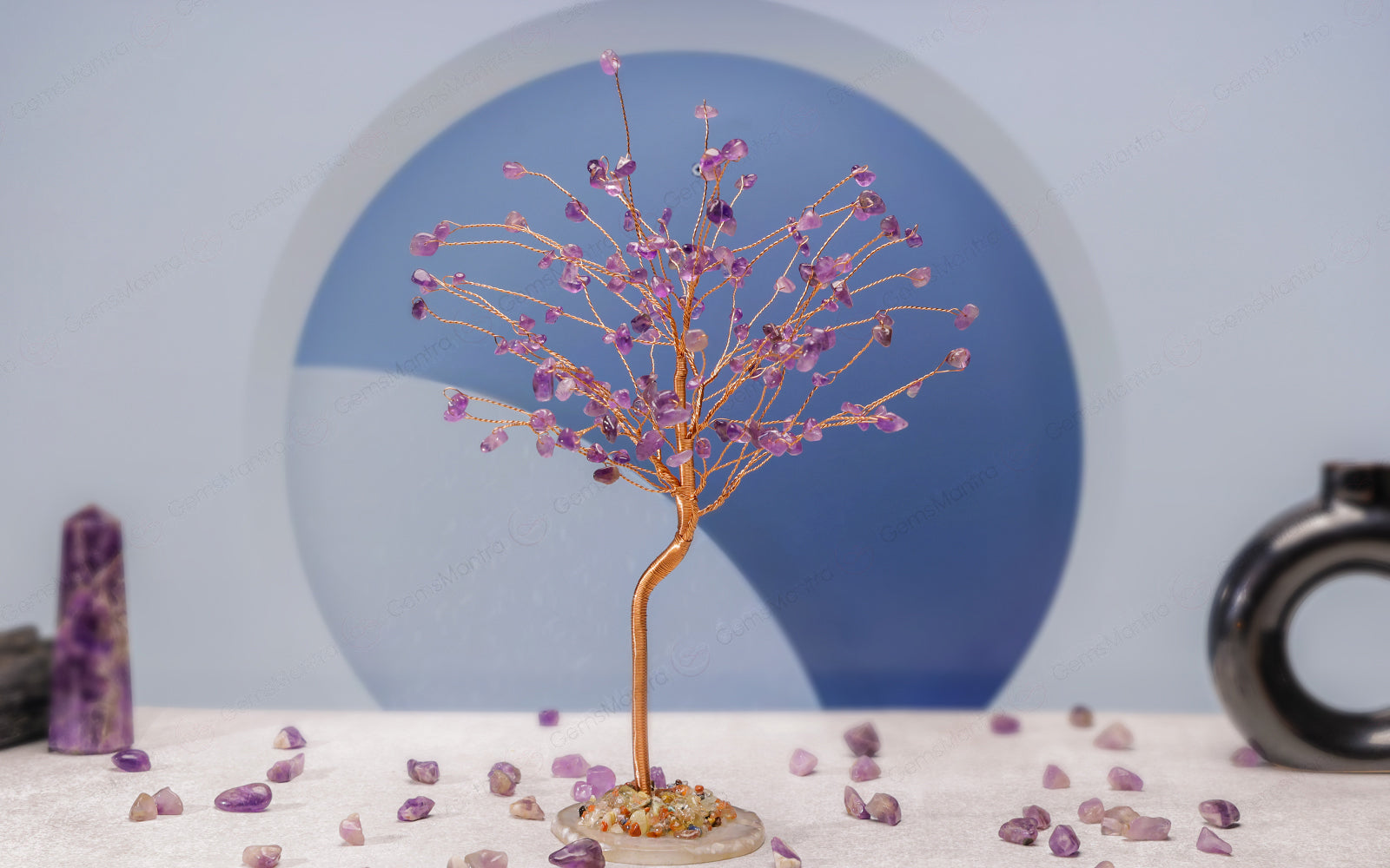 Amethyst Crystal Tree with Agate Plate – Large, for Vastu