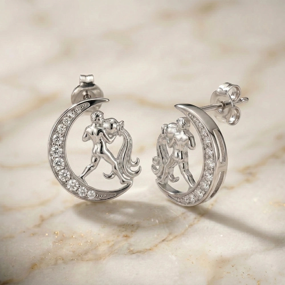 Aquarius Zodiac Silver Earrings – for Women