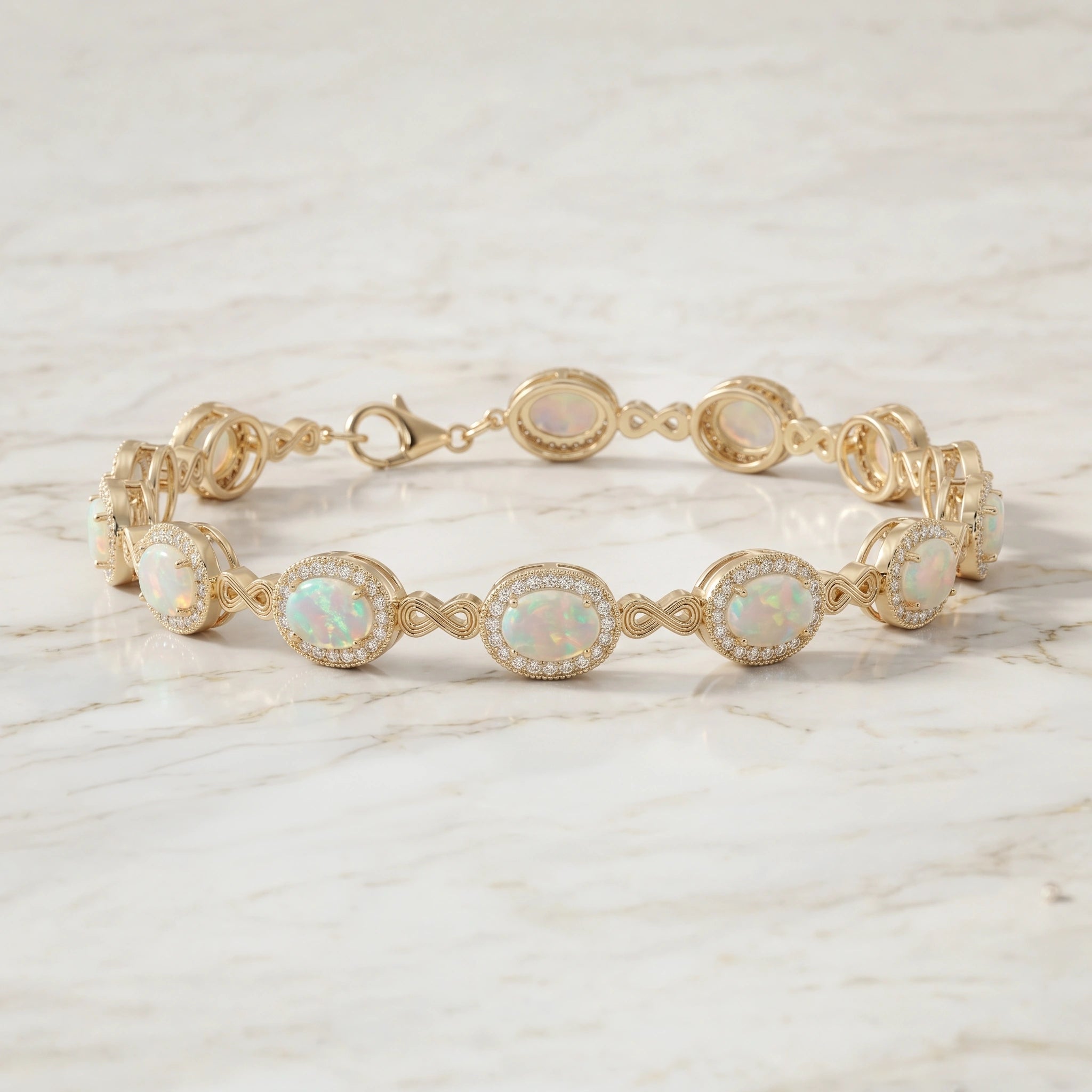 Classic Oval Opal Halo Tennis Bracelet