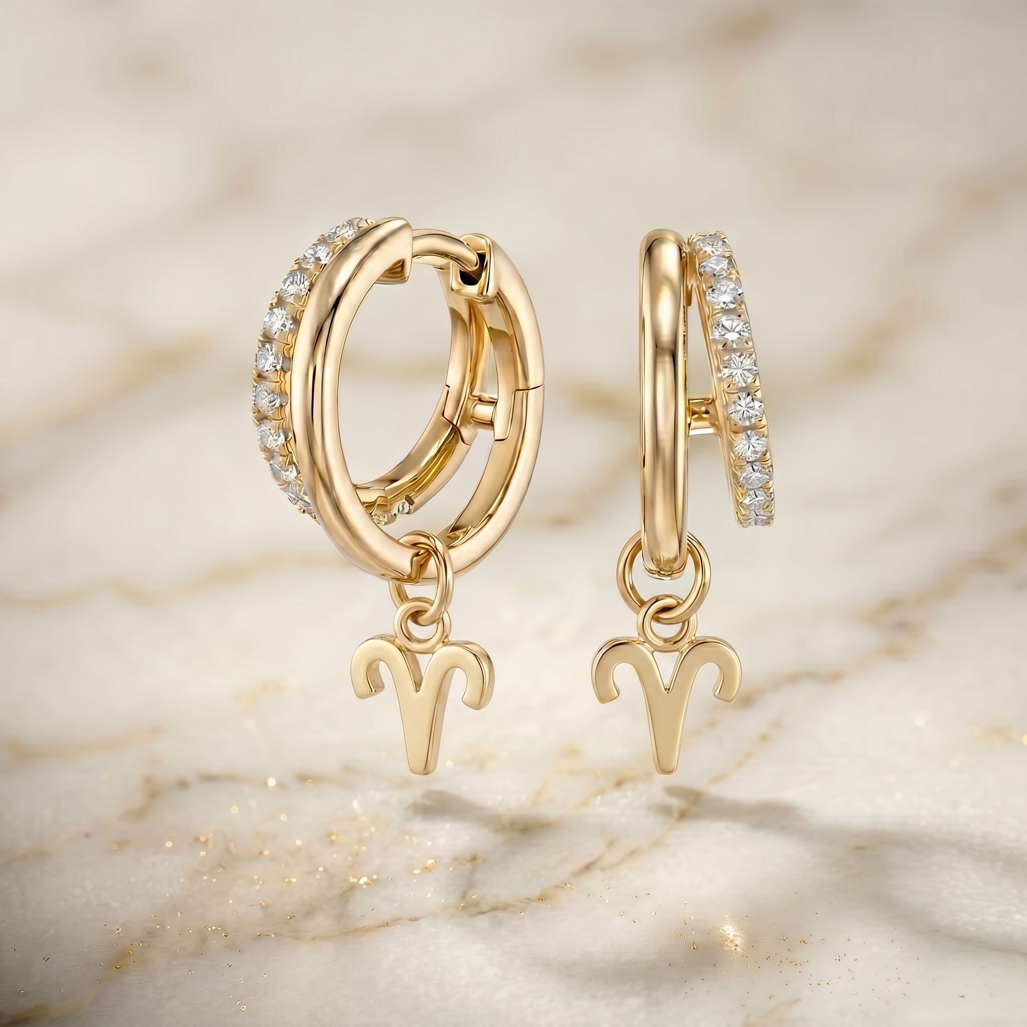 Aries Zodiac Moissanite Pavé Hoop Earrings – Gold-Plated