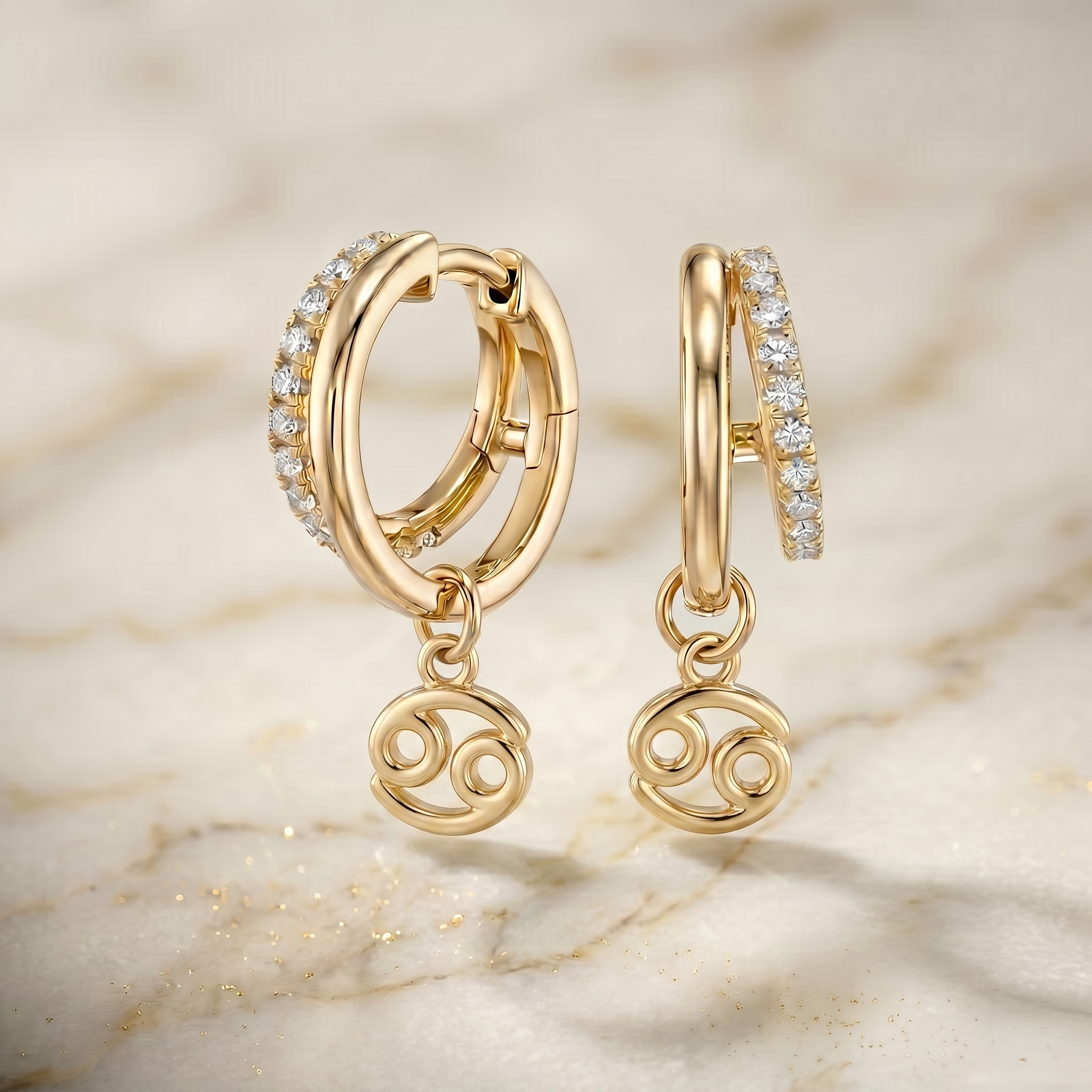 Cancer Zodiac Moissanite Pavé Hoop Earrings – Gold-Plated