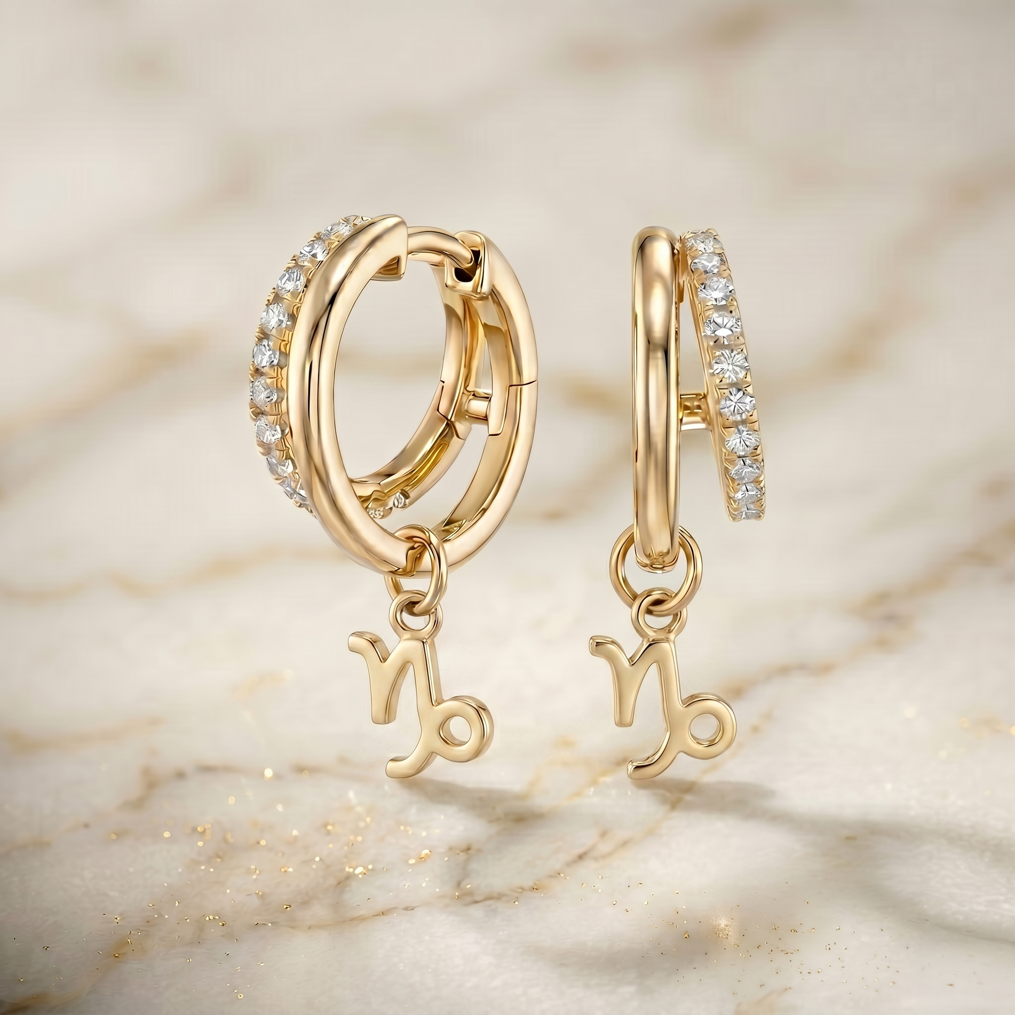 Capricorn Zodiac Moissanite Pavé Hoop Earrings – Gold-Plated