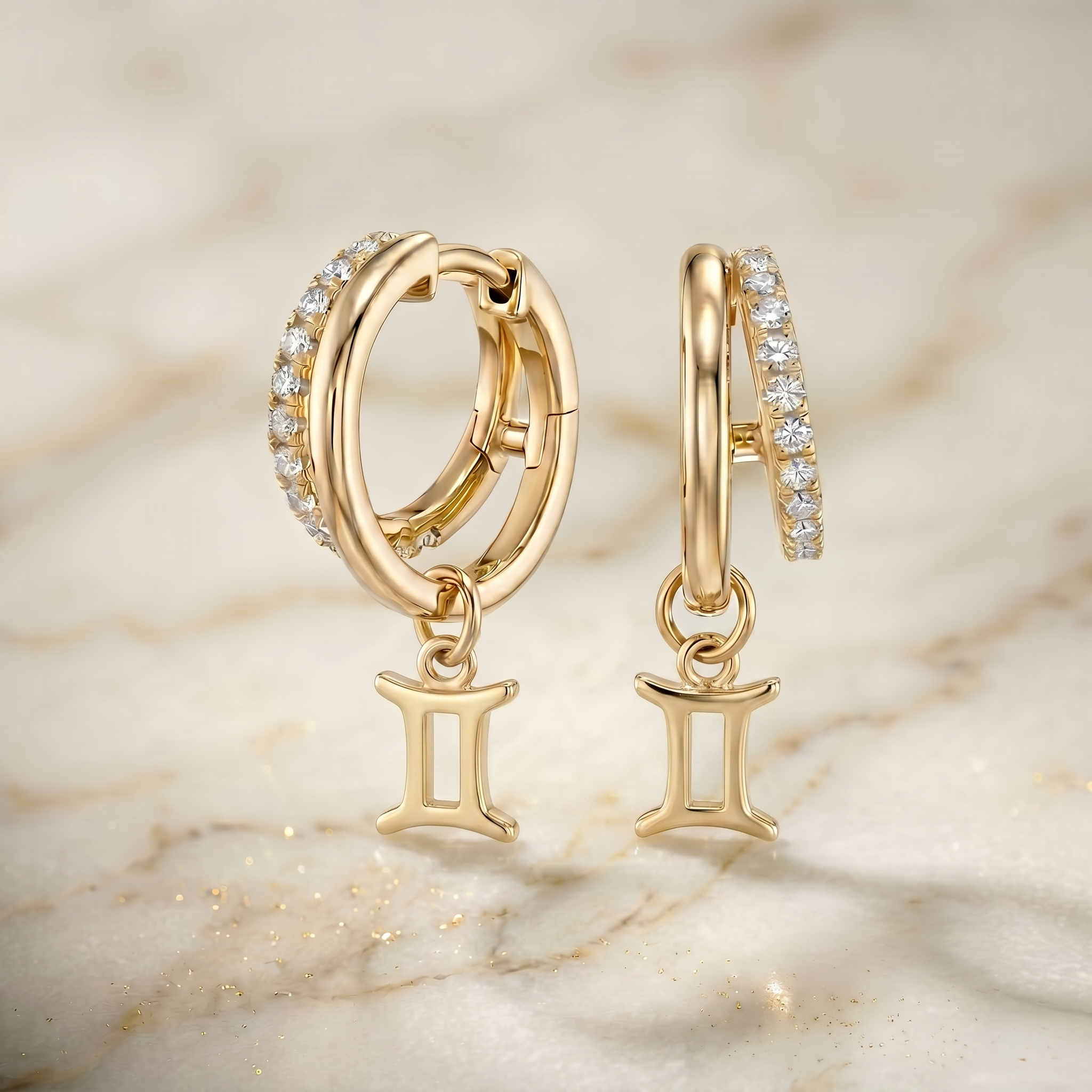 Gemini Zodiac Moissanite Pavé Hoop Earrings – Gold-Plated