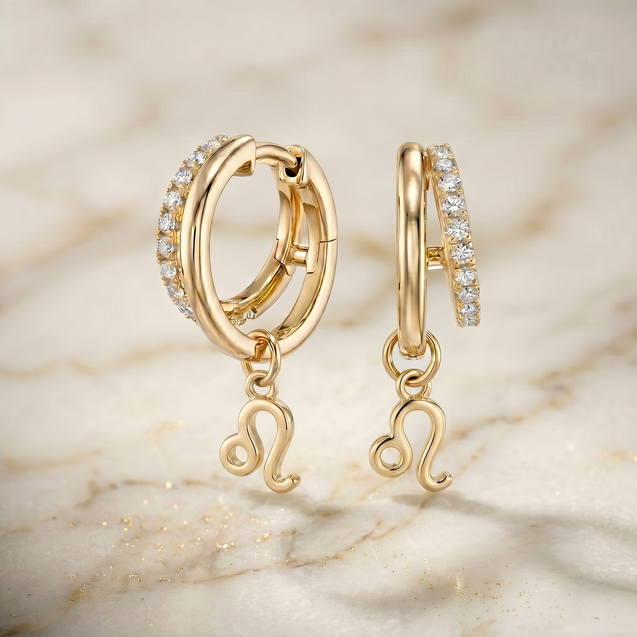 Leo Zodiac Moissanite Pavé Hoop Earrings – Gold-Plated