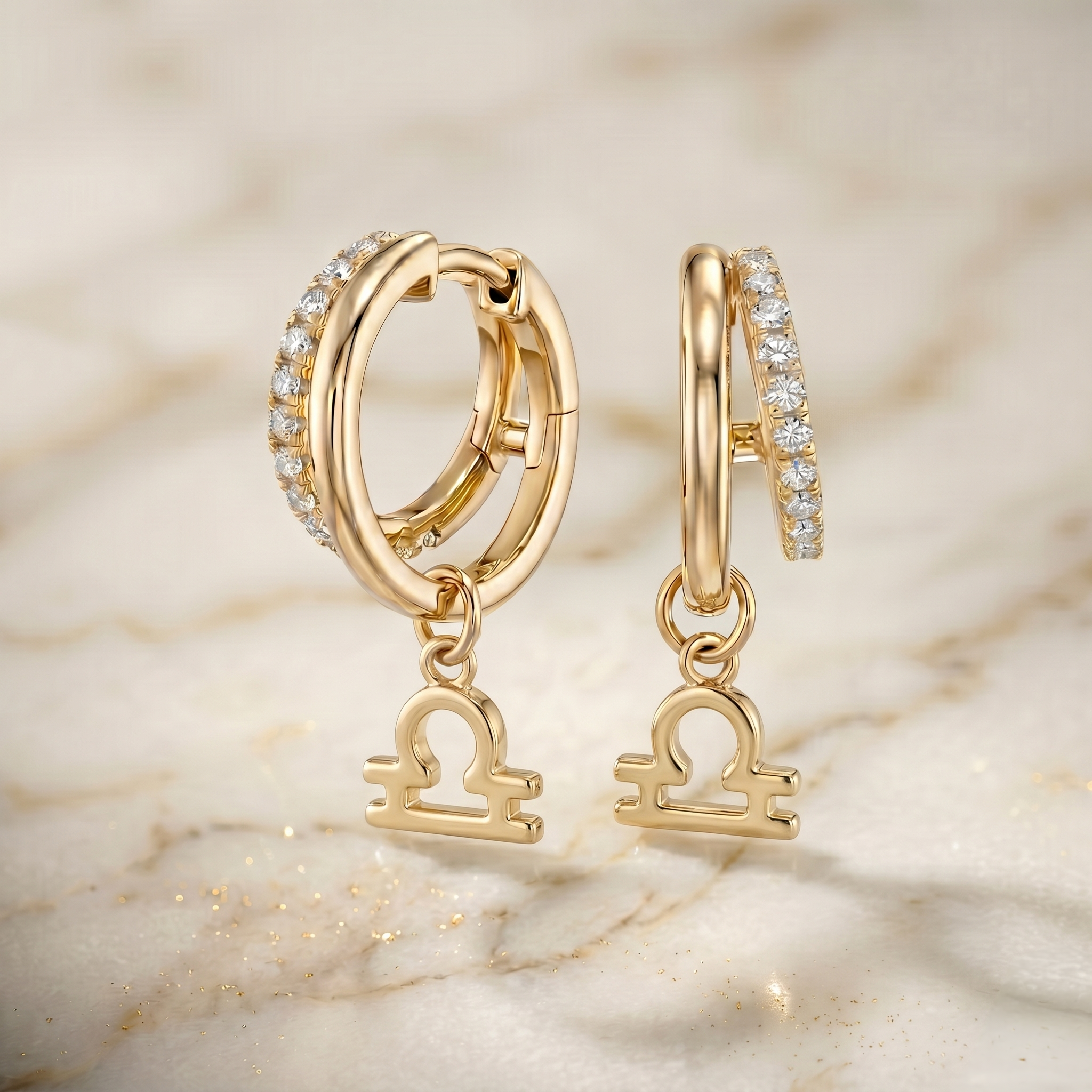 Libra Zodiac Moissanite Pavé Hoop Earrings – Gold-Plated
