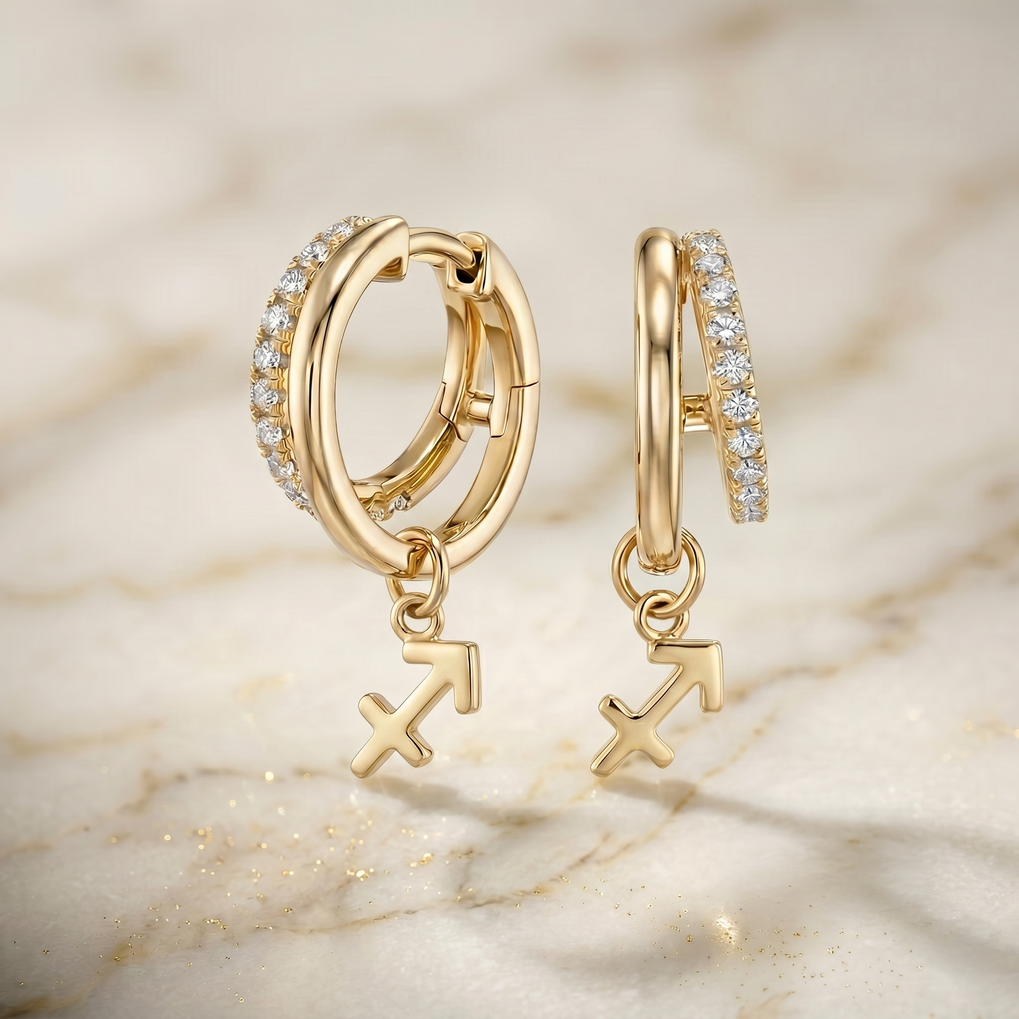Sagittarius Zodiac Moissanite Pavé Hoop Earrings – Gold-Plated