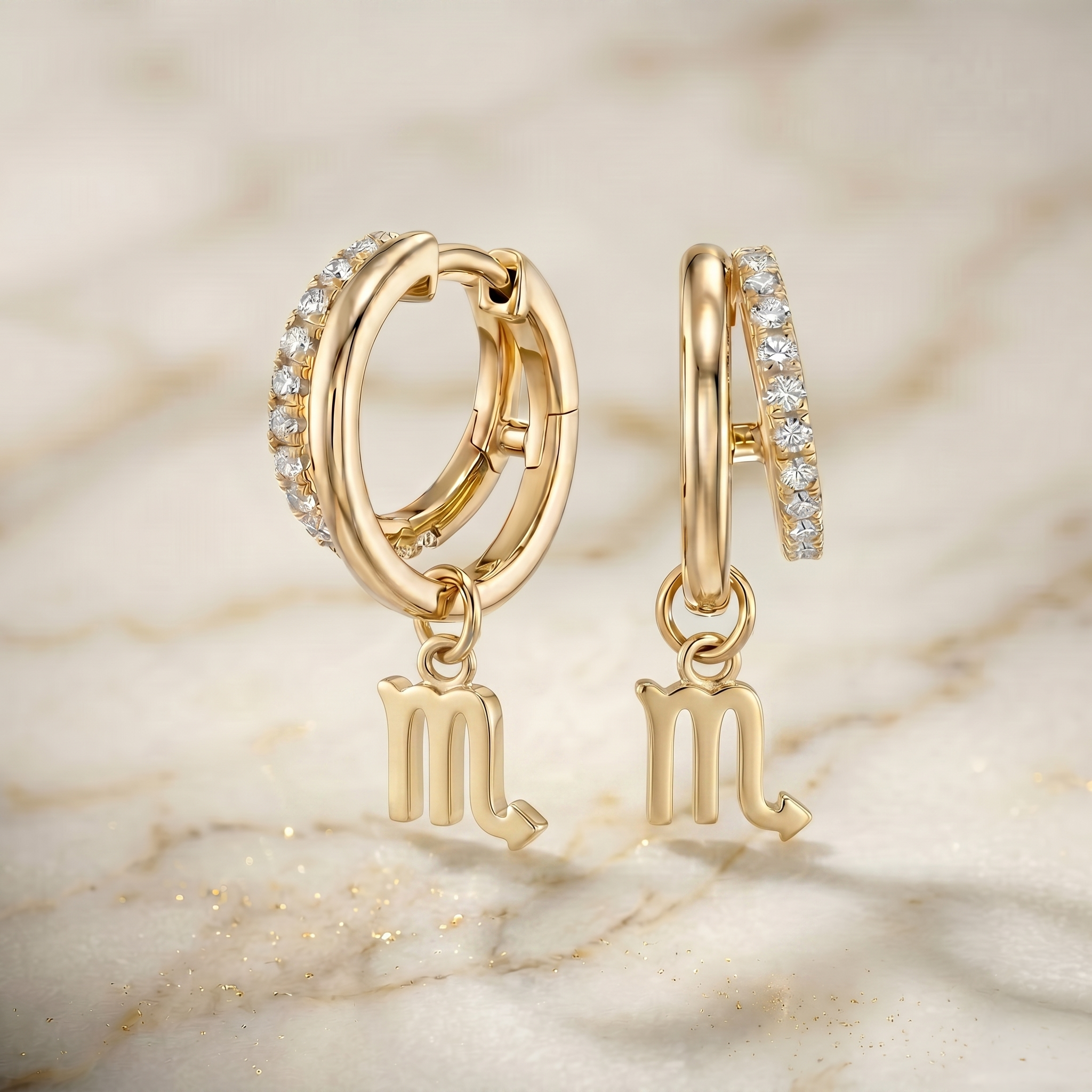 Scorpio Zodiac Moissanite Pavé Hoop Earrings – Gold-Plated