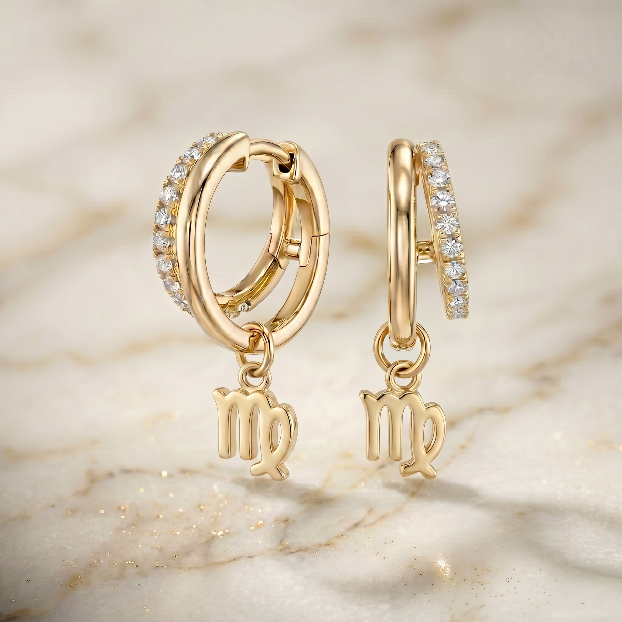 Virgo Zodiac Moissanite Pavé Hoop Earrings – Gold-Plated
