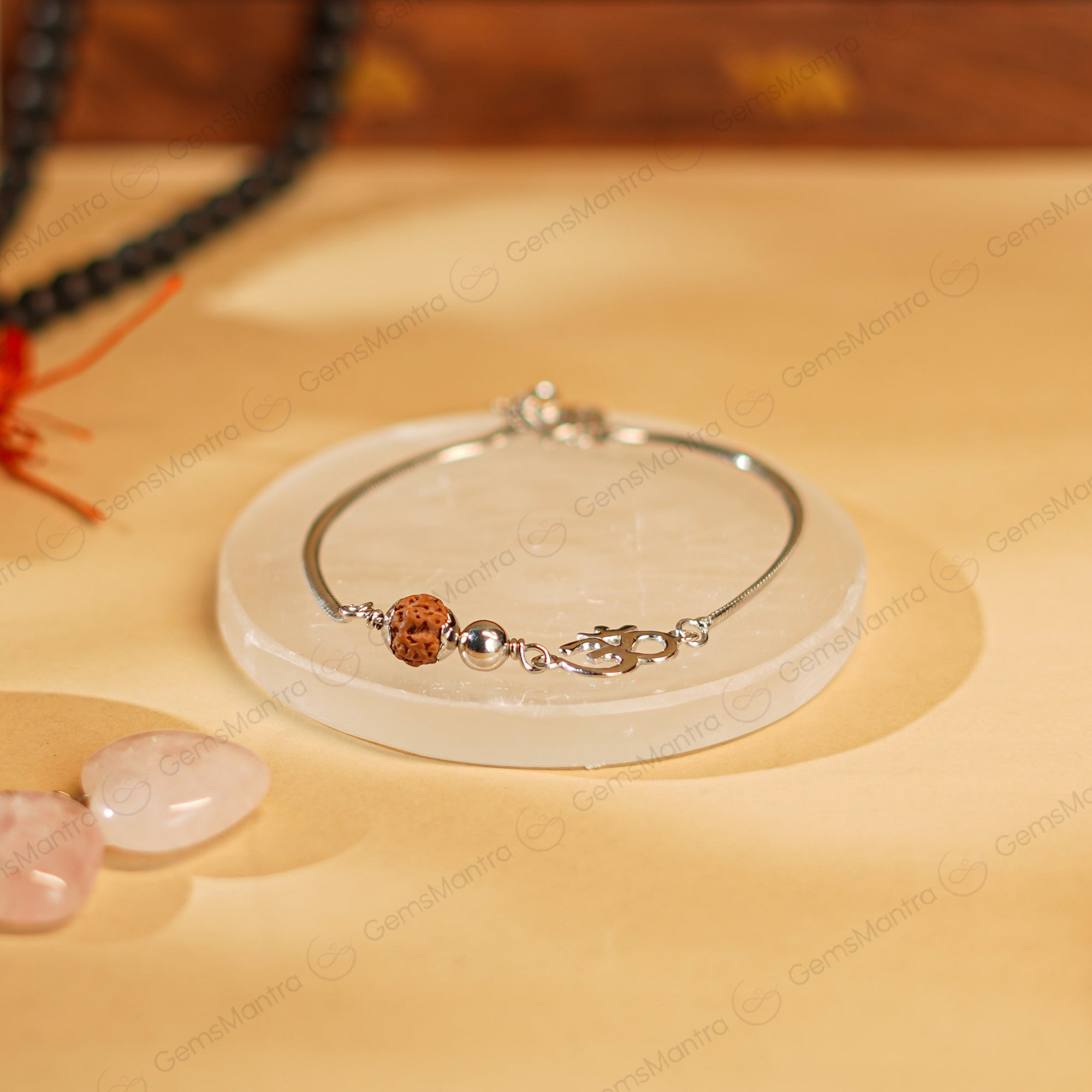 Divine Om 5 Mukhi Rudraksha Silver Bracelet