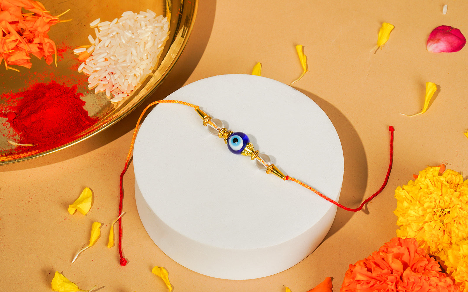 Evil Eye Rakhi with Clear Quartz Beads – for Protection