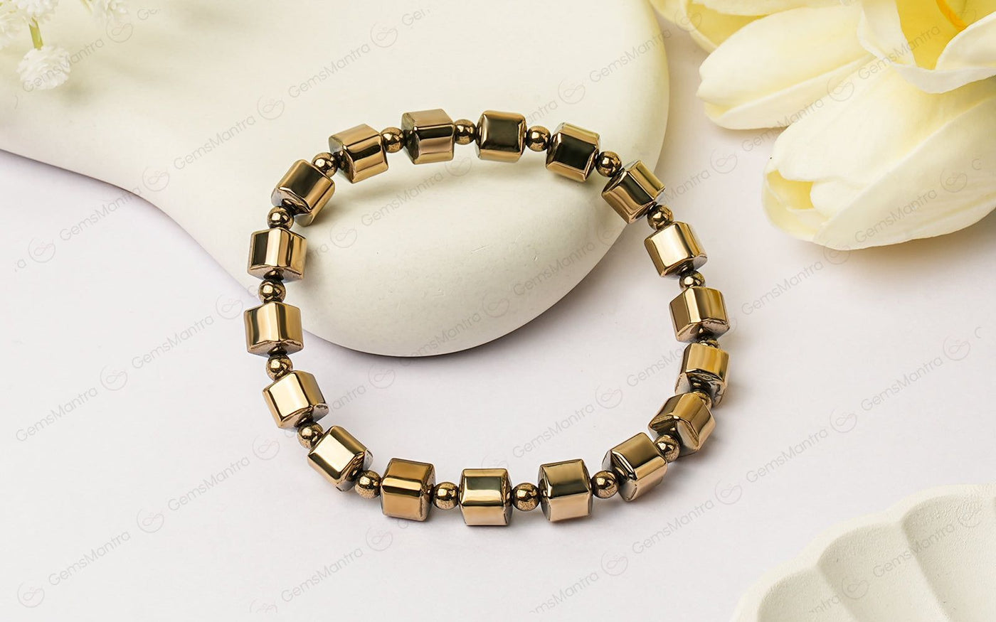Pyrite Hematite Cube Bracelet – Wealth & Grounding