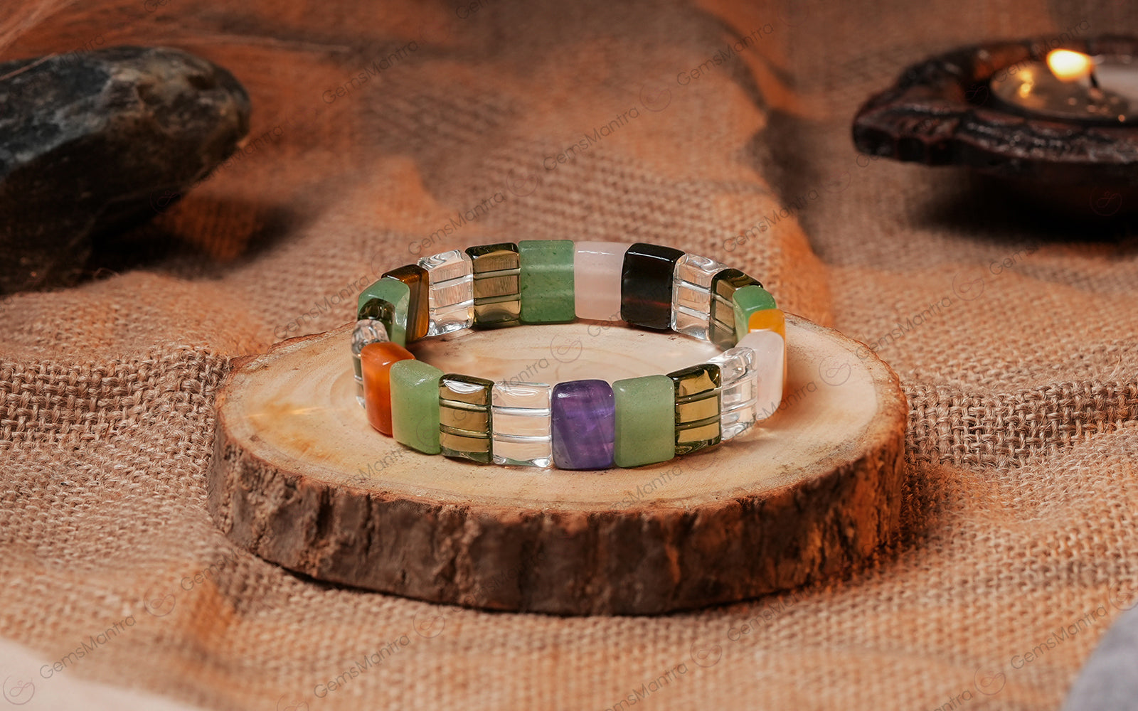 Multi Stone Flat Beads Bracelet – Chakra Balance