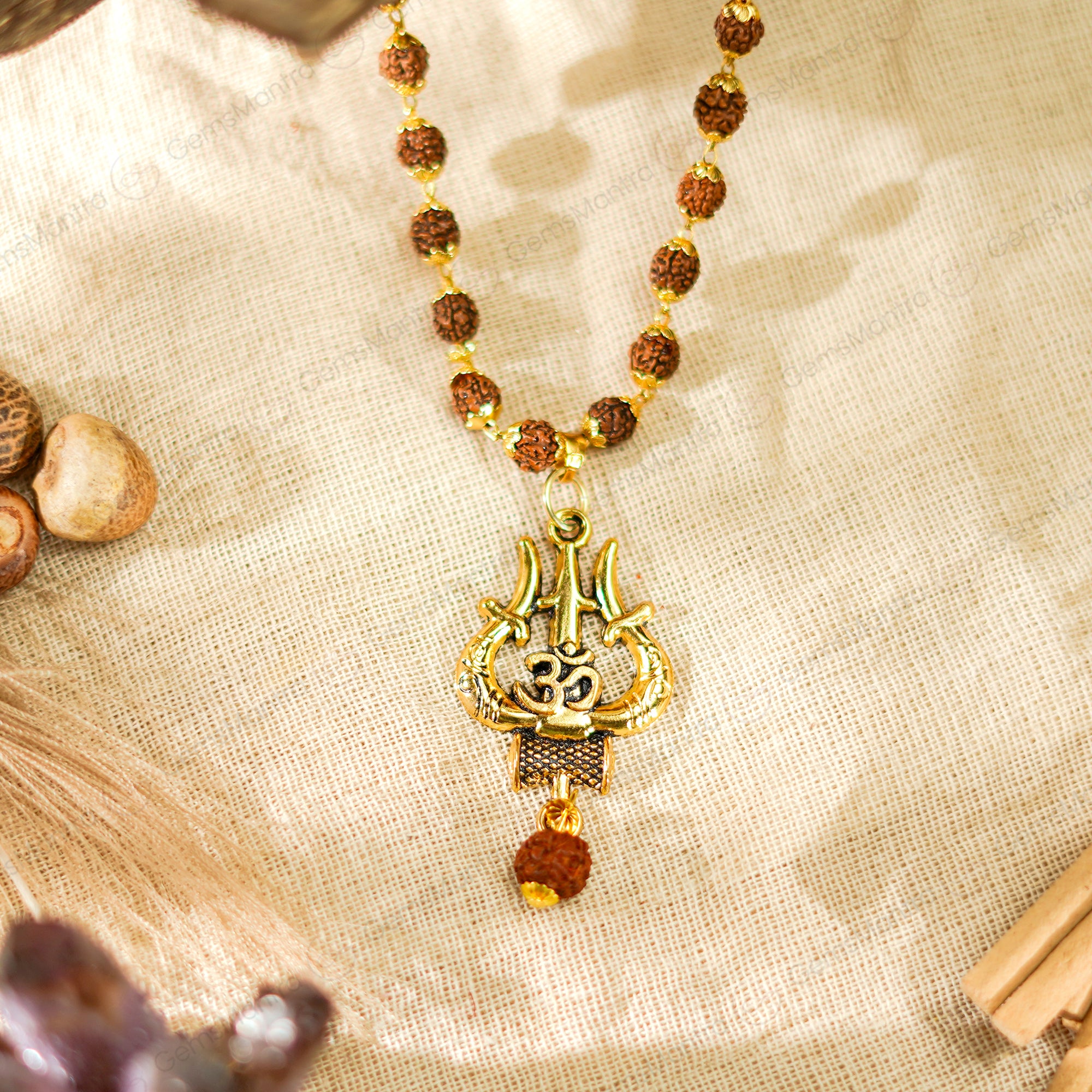 Original Shiv Trishul Rudraksha Mala (Gold)