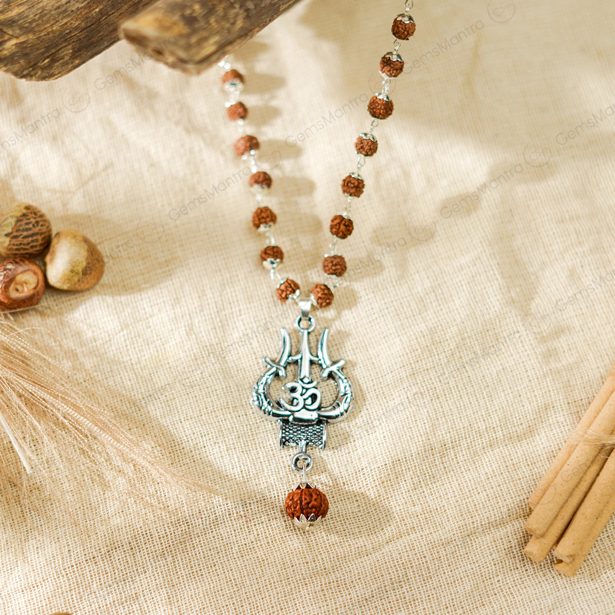 Original Shiv Trishul Rudraksha Mala (Silver)