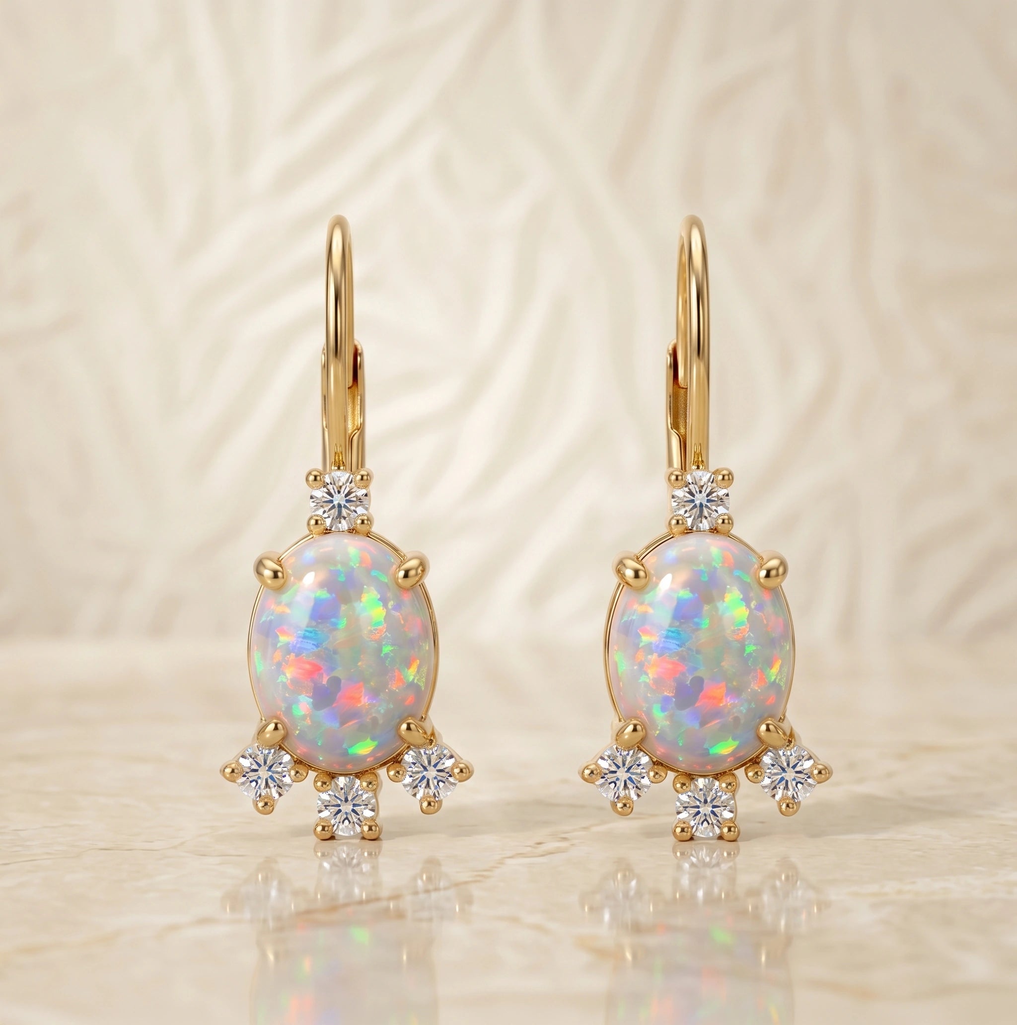 Oval Opal Prong-Set French Hook Drop Earrings – for Women