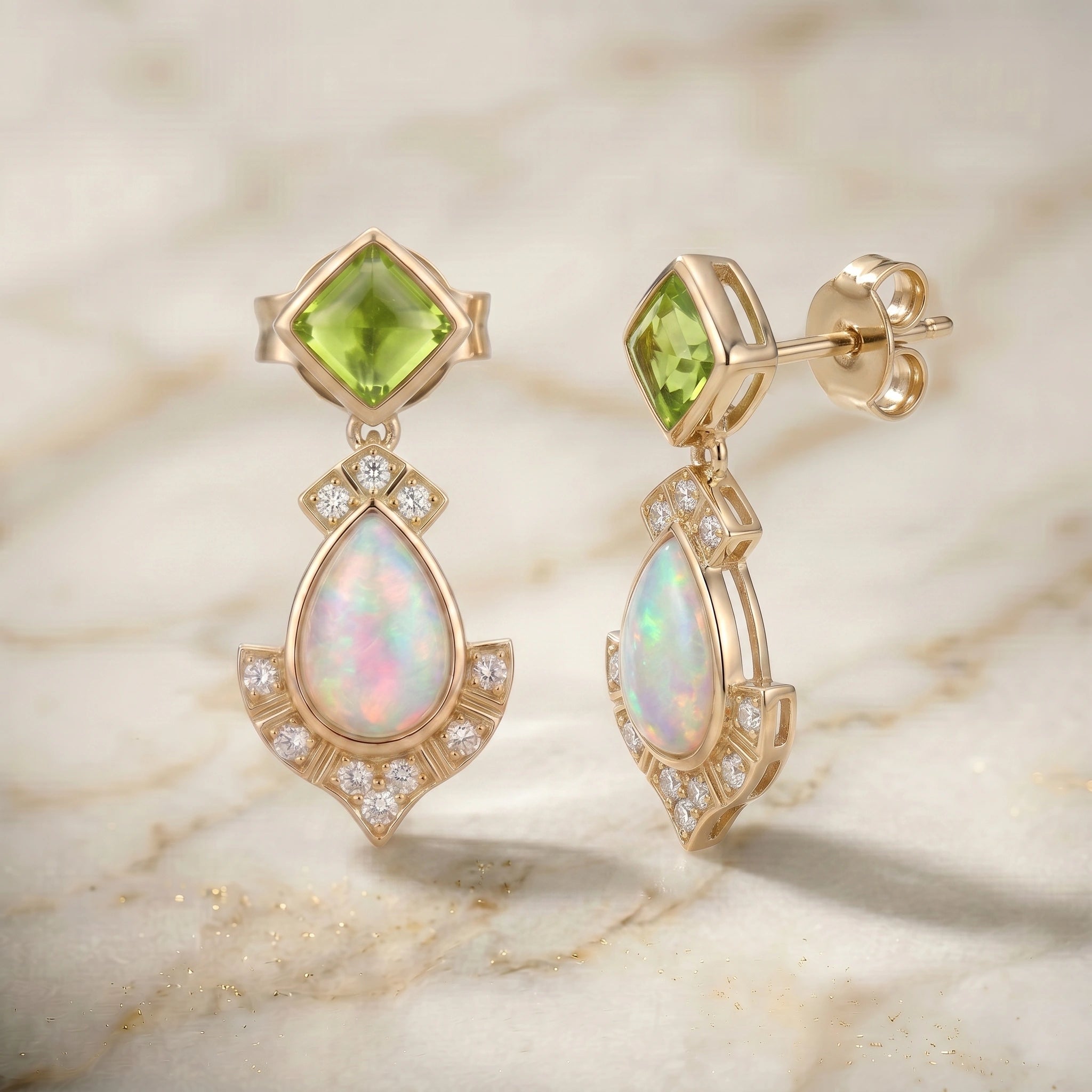 Peridot and Pear Opal Drop Stud Earrings – for Women