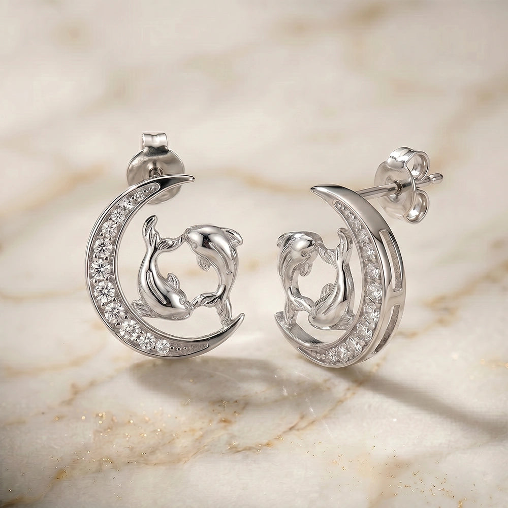 Pisces Crescent Moon Silver Earrings – for Women