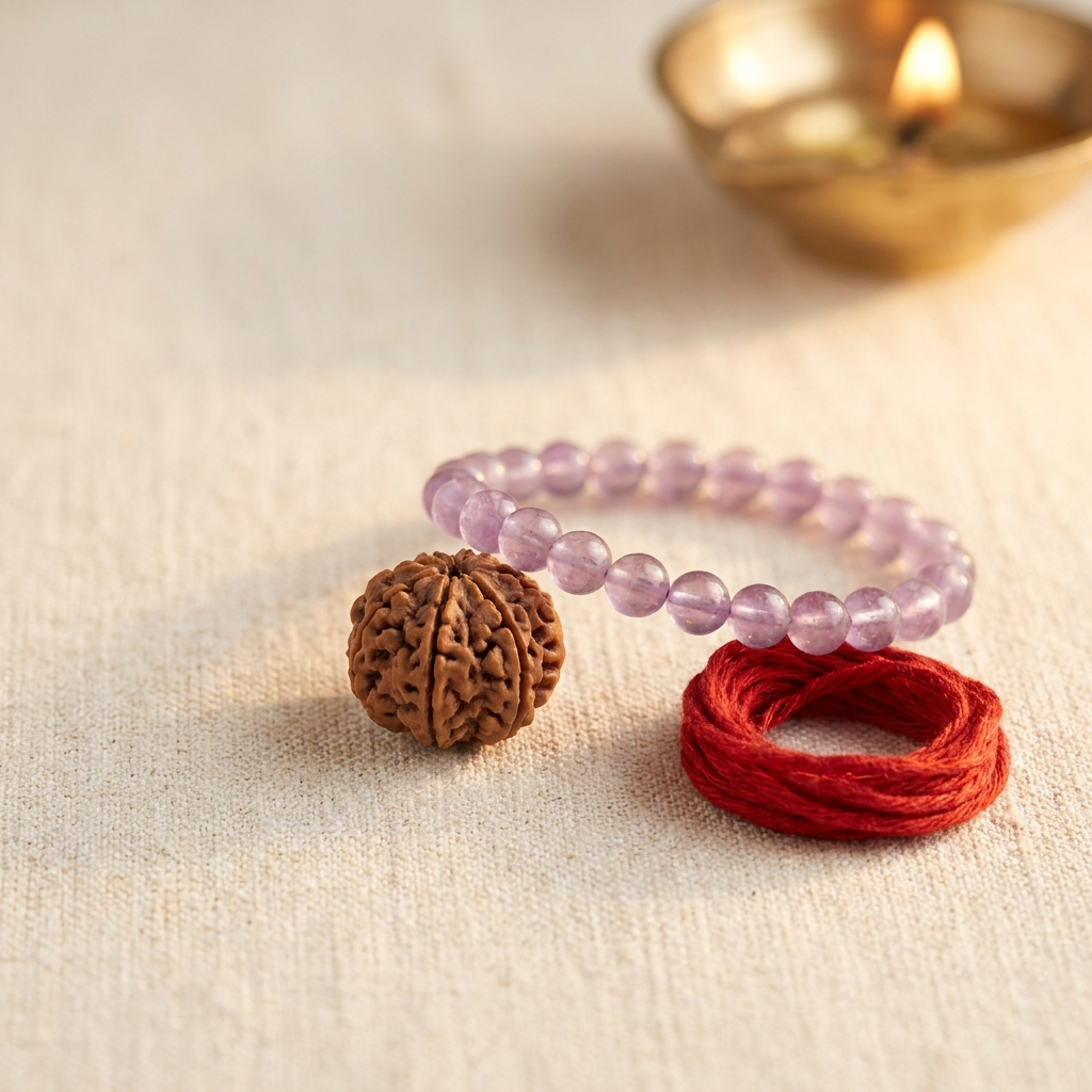 Prosperity & Peace Combo — 7 Mukhi Rudraksha & Amethyst Bracelet