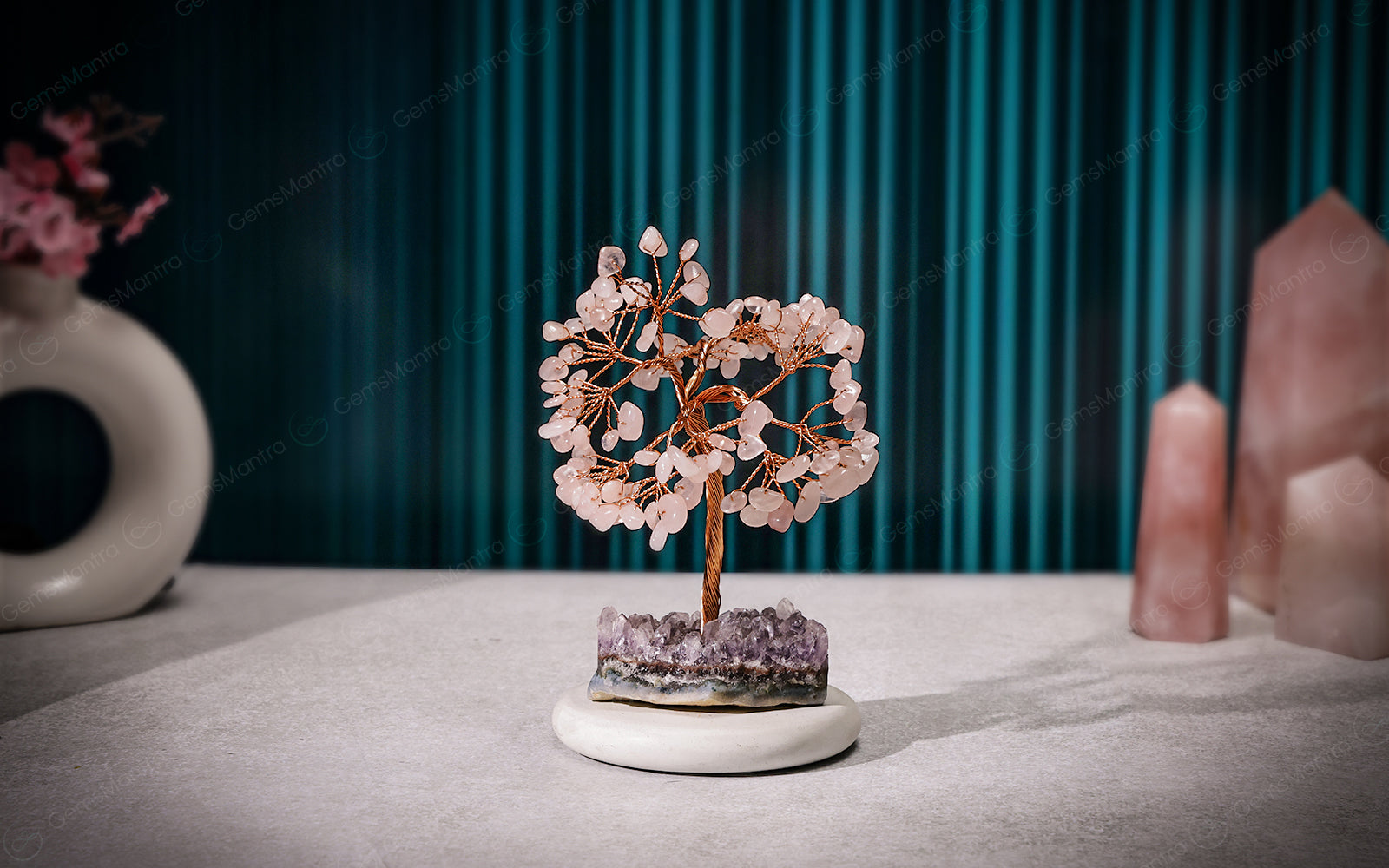 Rose Quartz with Amethyst Cluster Tree – for Vastu