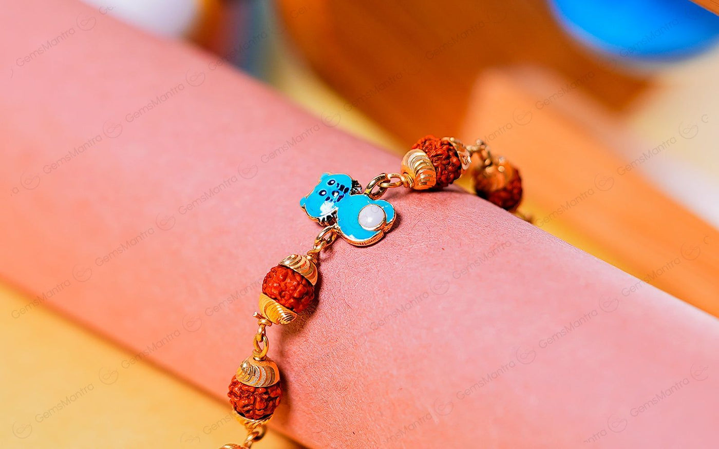 Original 5 Mukhi Rudraksha Gold Kitty Bracelet for Kids