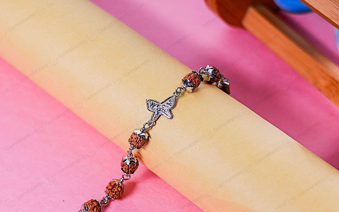 Original 5 Mukhi Rudraksha Silver Butterfly Bracelet for Kids