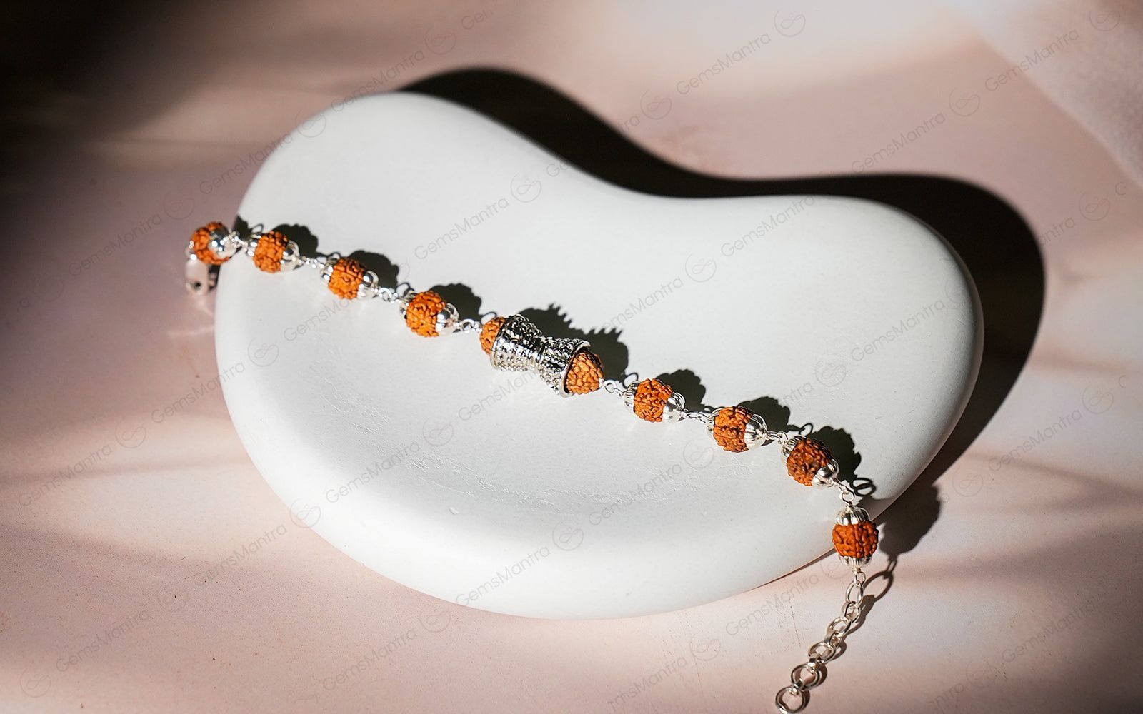 Original 5 Mukhi Rudraksha Silver Damru Bracelet for Kids