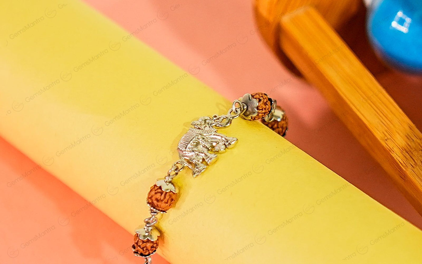 Original 5 Mukhi Rudraksha Silver Elephant Bracelet for Kids – 8 Beads