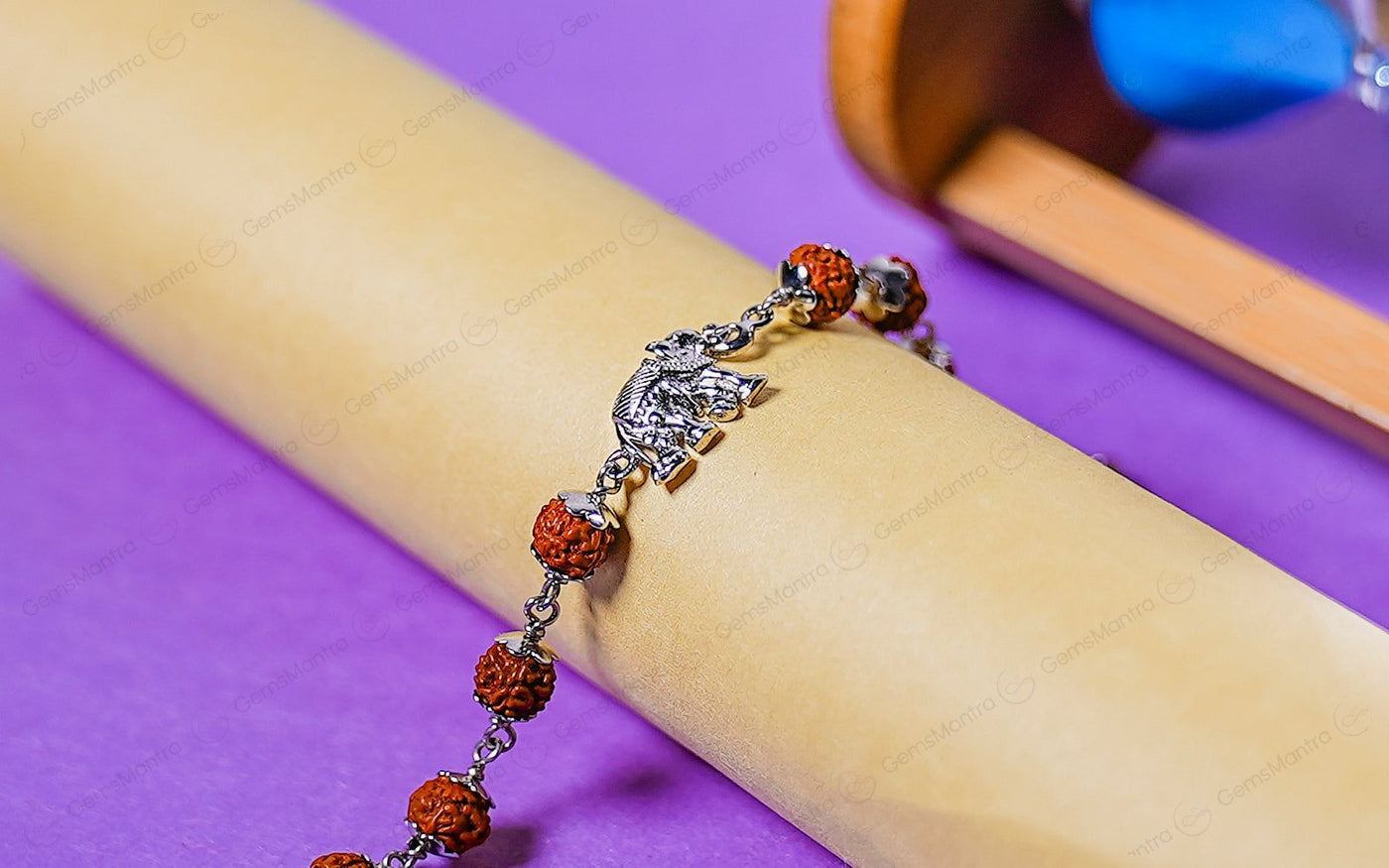 Original 5 Mukhi Rudraksha Silver Elephant Bracelet for Kids – 10 Beads