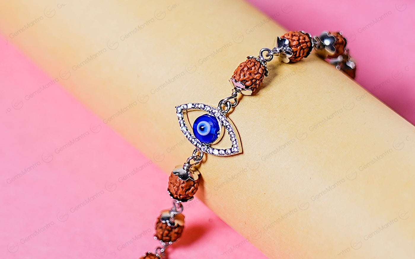 Original 5 Mukhi Rudraksha Silver Evil Eye Bracelet for Kids