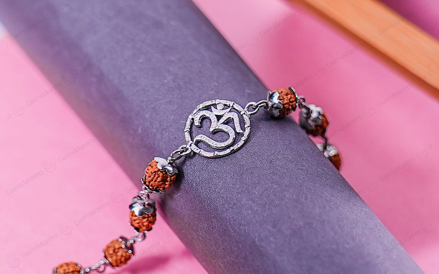 Original 5 Mukhi Rudraksha Silver Om Bracelet for Kids