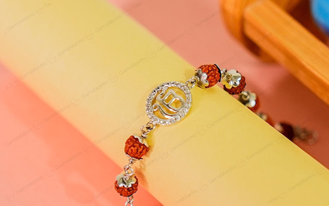Original 5 Mukhi Rudraksha Silver Studded Onkar Bracelet for Kids – 5 Beads