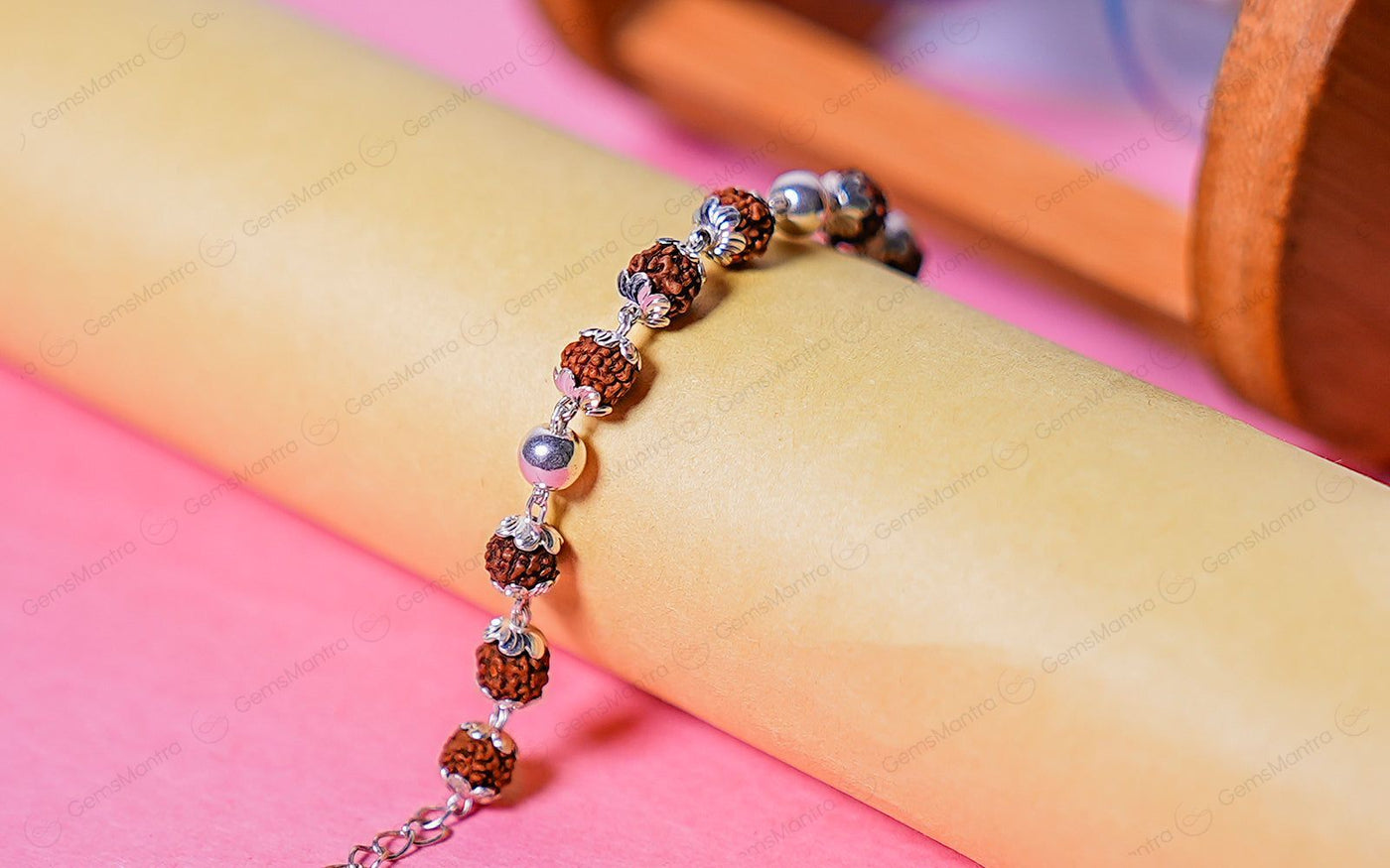 Original 5 Mukhi Rudraksha Silver Pearl Bracelet for Kids