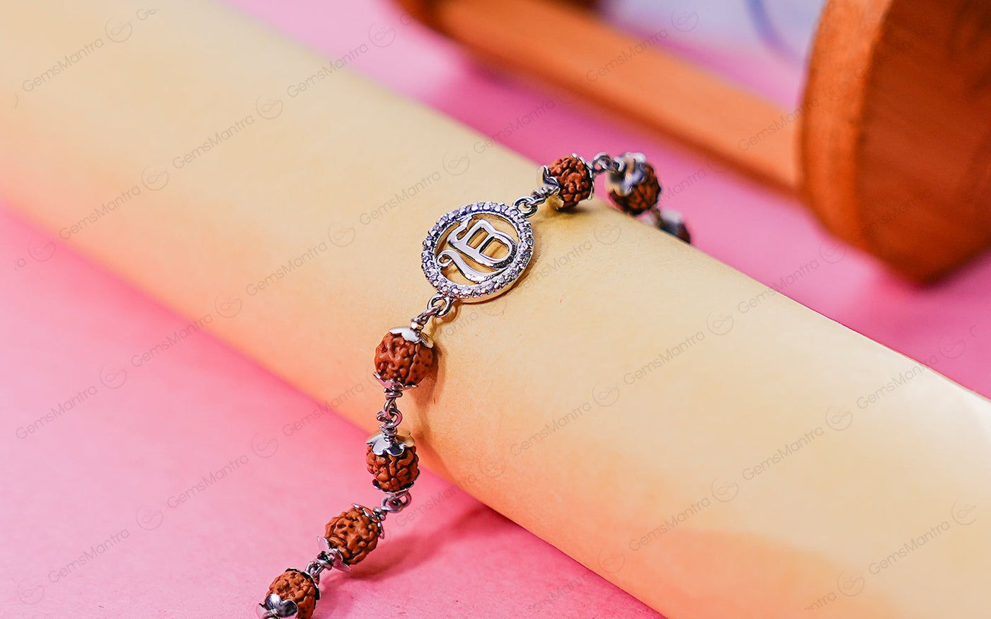 Original 5 Mukhi Rudraksha Silver Studded Onkar Bracelet for Kids – 4 Beads