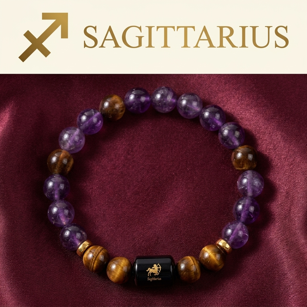 Sagittarius (धनु राशि) Bracelet – Amethyst & Tiger Eye
