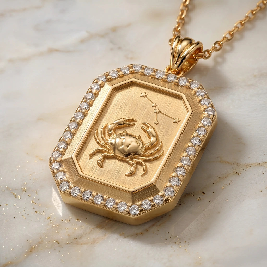 Cancer Zodiac Constellation Moissanite Halo Pendant – Gold-Plated