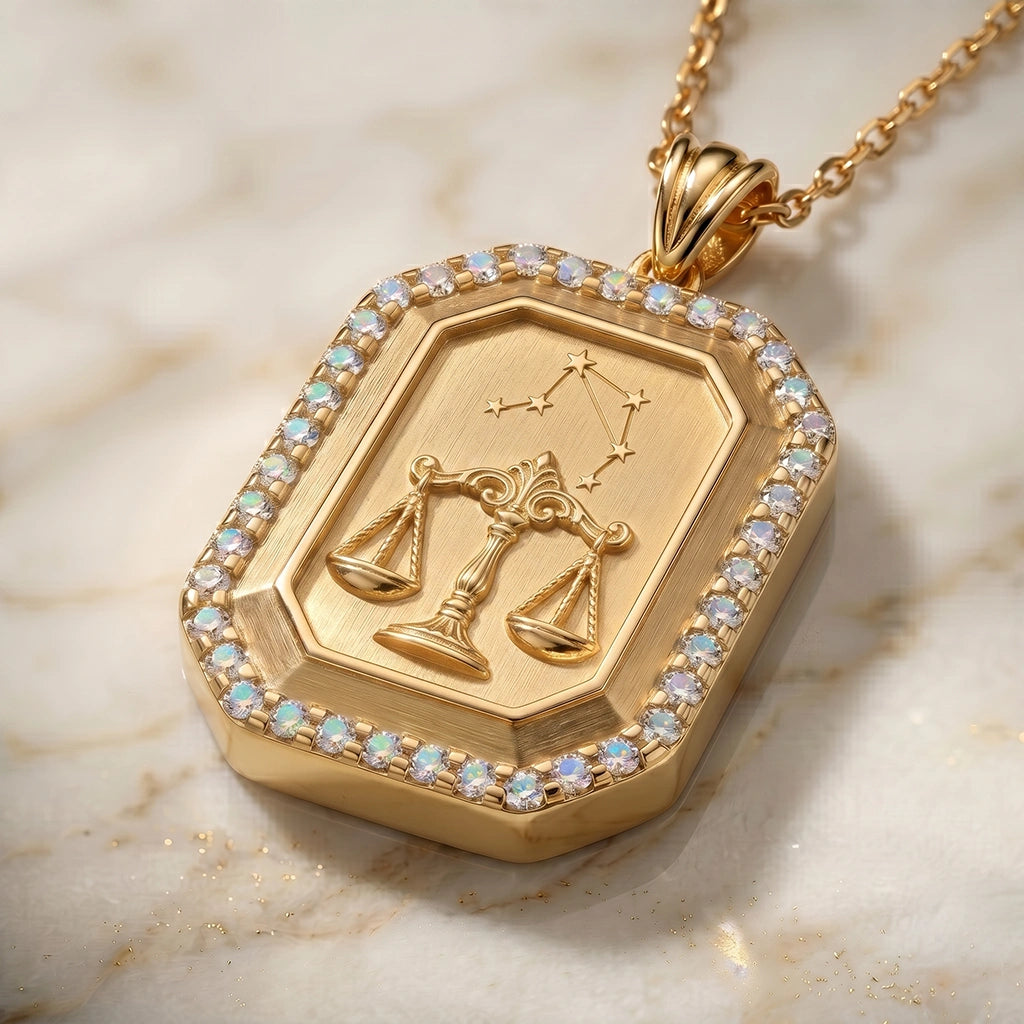 Libra Zodiac Constellation Moissanite Halo Pendant – Gold-Plated
