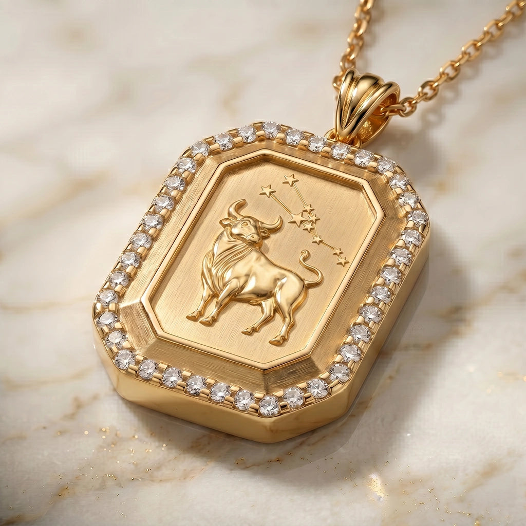 Taurus Zodiac Constellation Moissanite Halo Pendant – Gold-Plated
