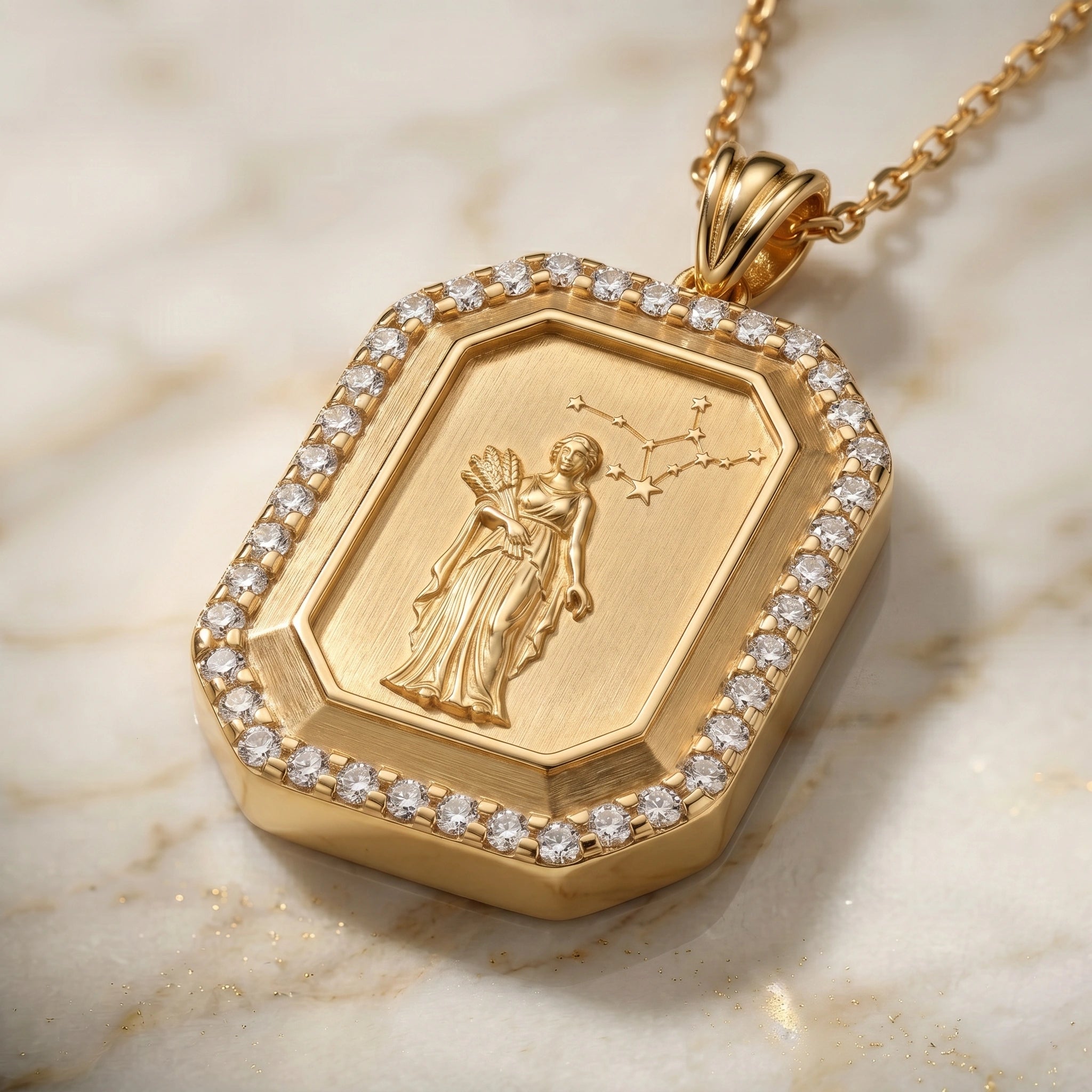 Virgo Zodiac Constellation Moissanite Halo Pendant – Gold-Plated